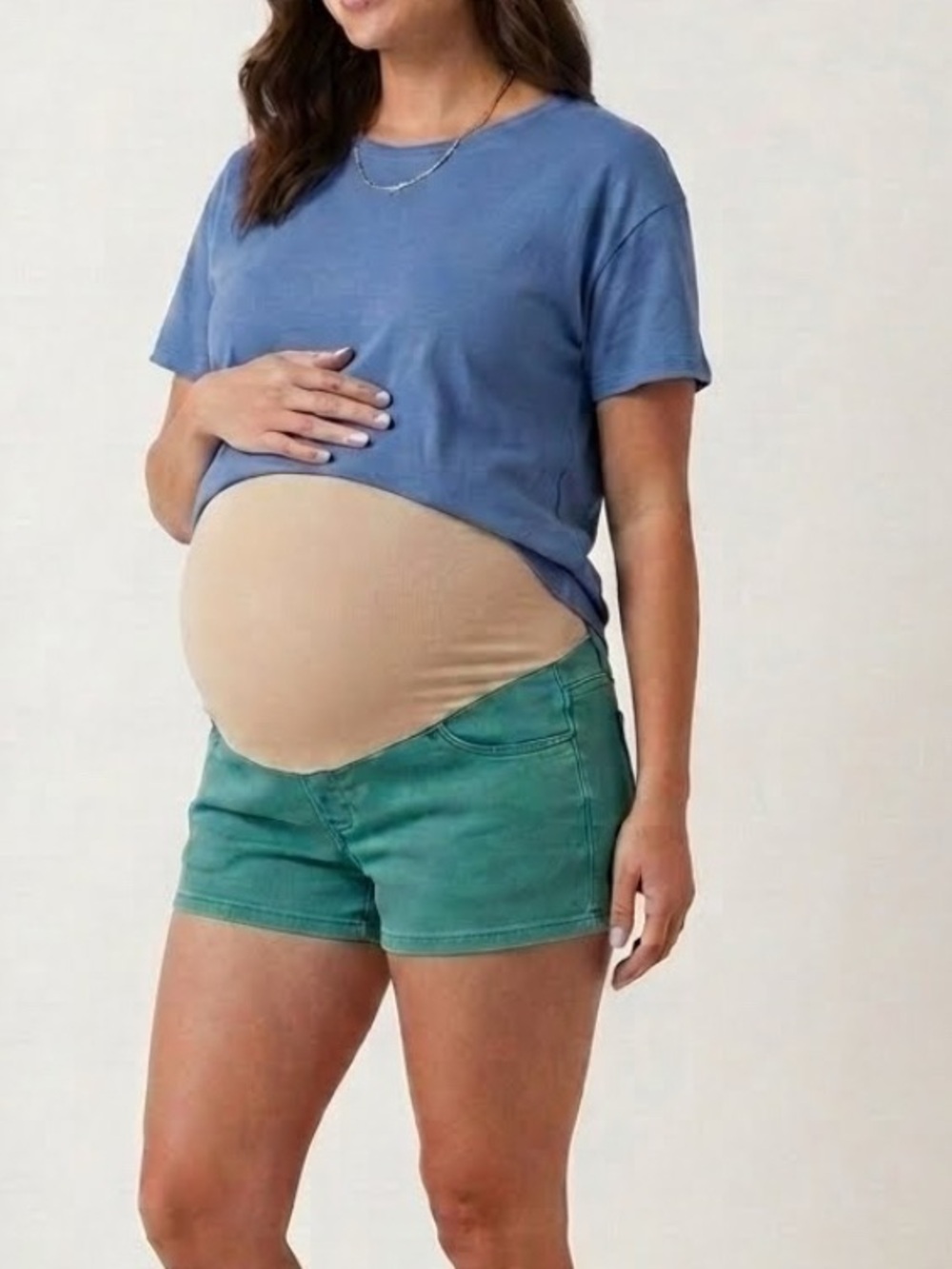 A Pea in the Pod Teal Green Maternity Stretch Denim Jean Shorts High-Waist Panel